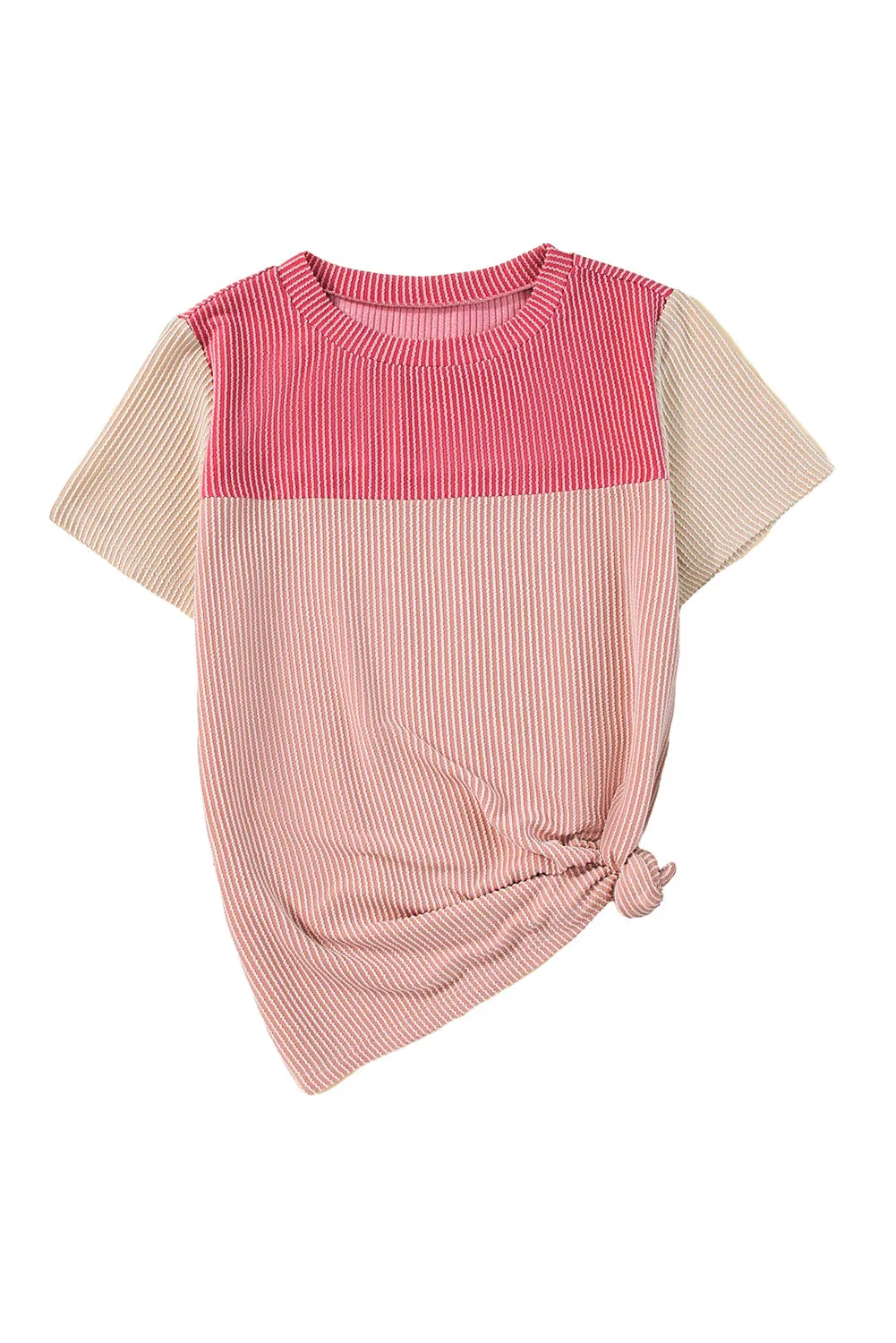 Pink Rib Textured Colorblock T Shirt
