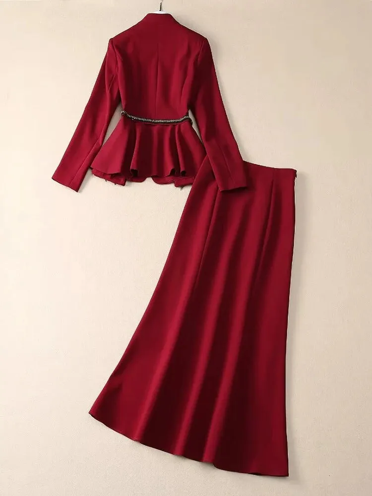 Piper Crystal Button Tops    Mermaid Skirt Office Lady 2-Piece Set