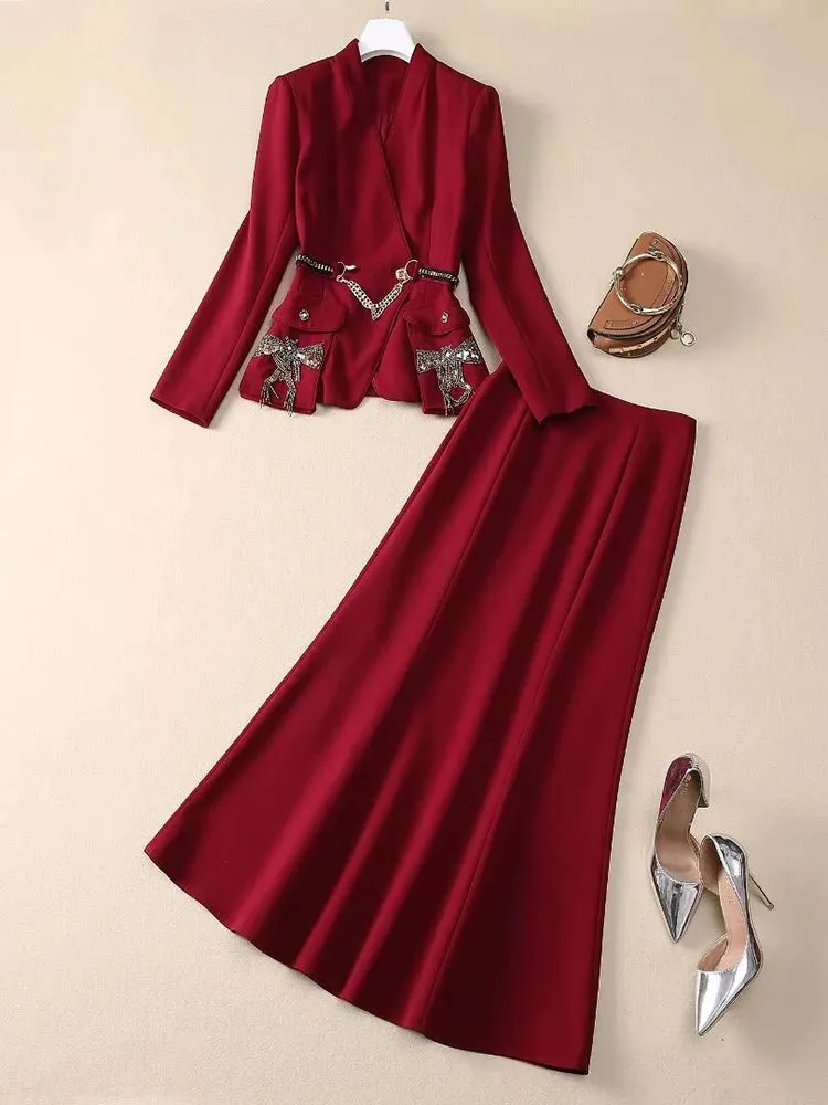 Piper Crystal Button Tops    Mermaid Skirt Office Lady 2-Piece Set