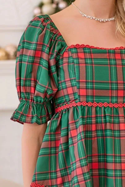 Plaid Print Lace Blouse