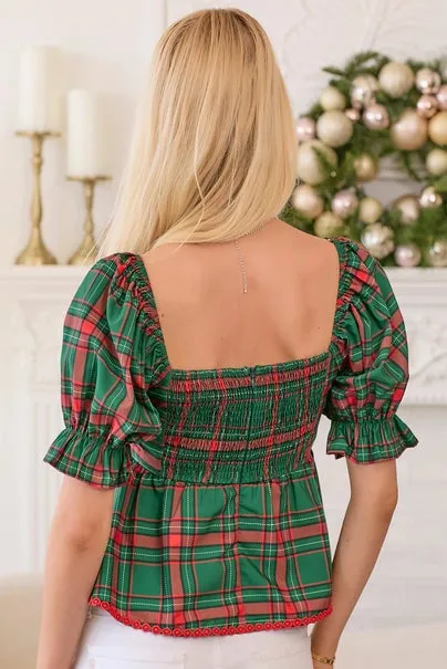 Plaid Print Lace Blouse