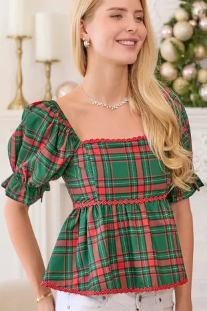 Plaid Print Lace Blouse