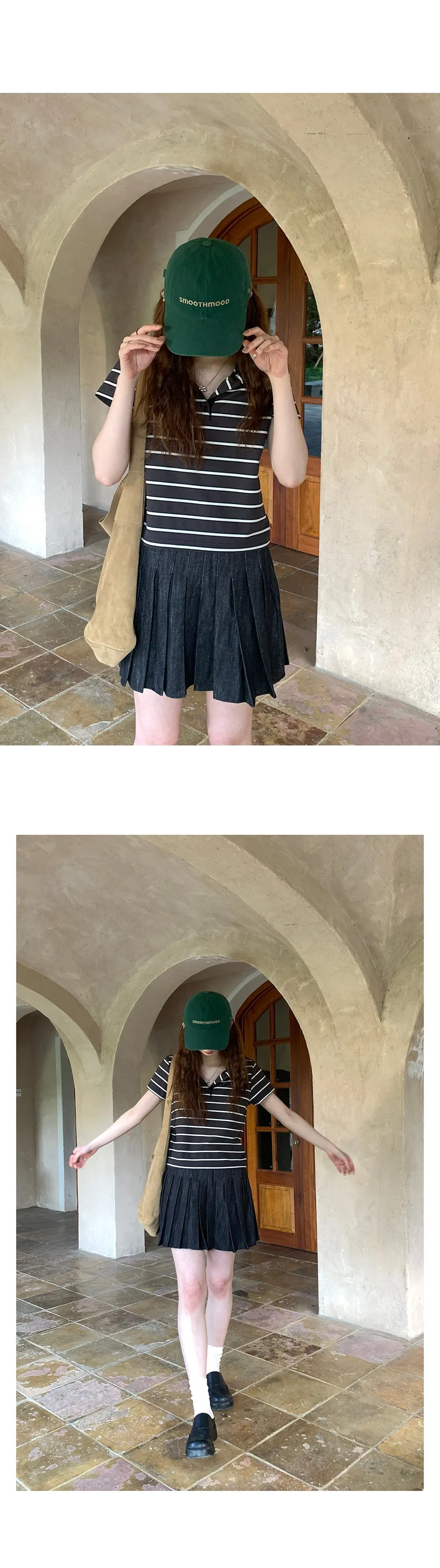 pleated denim  skirt
