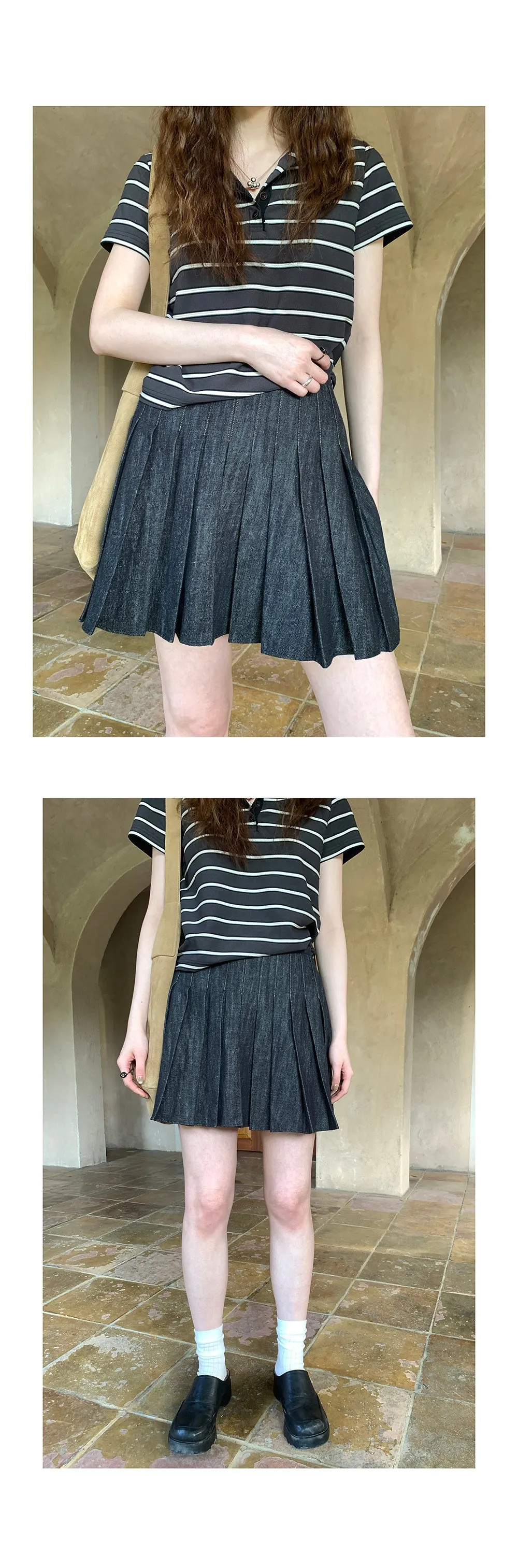 pleated denim  skirt