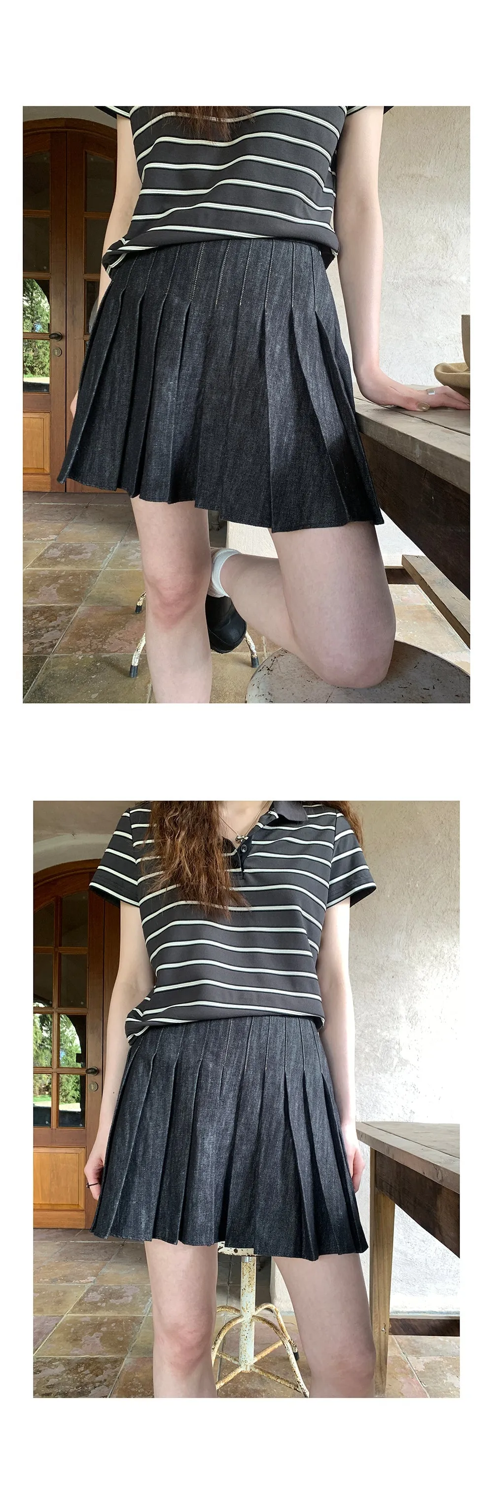 pleated denim  skirt