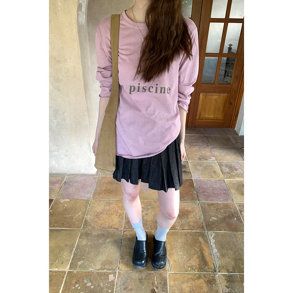 pleated denim  skirt