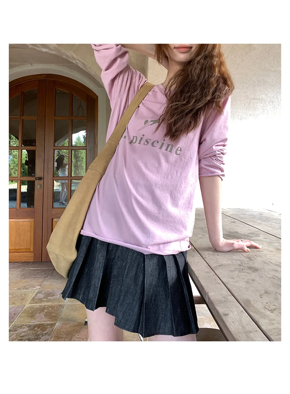 pleated denim  skirt