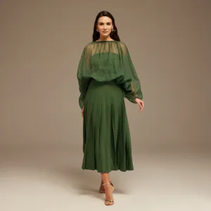 Pleated Long Skirt with Waist Fit