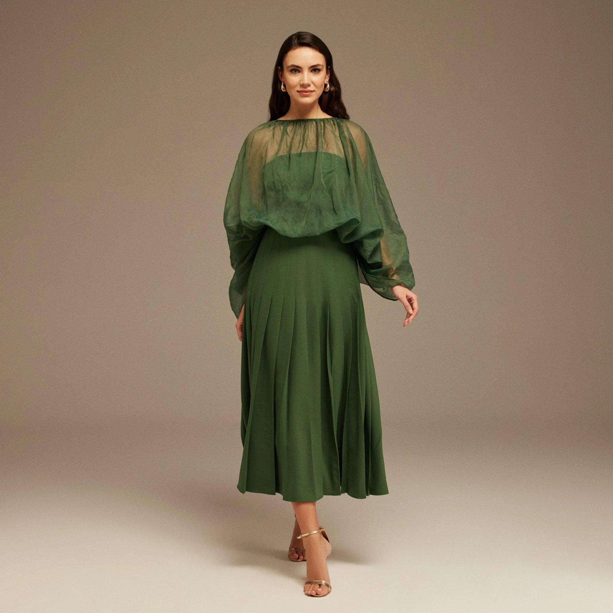 Pleated Long Skirt with Waist Fit
