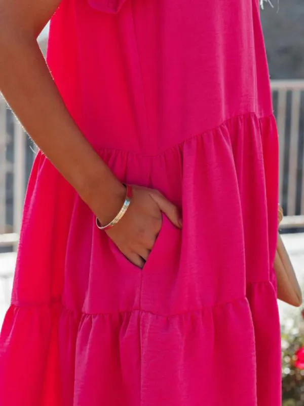 Pleated Short Sleeve Dress with Tiered Design