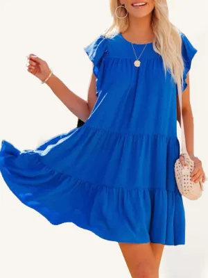 Pleated Short Sleeve Dress with Tiered Design