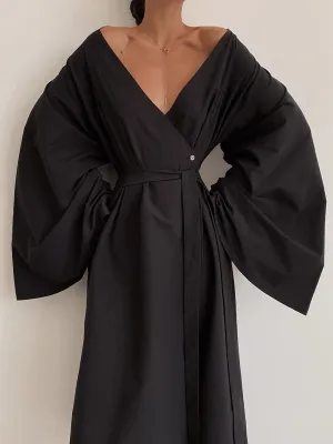 Pure Color Fashion V-Neck Belt Ladies Dress