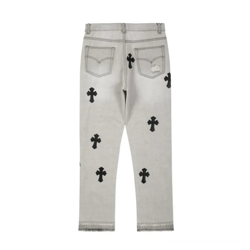 "American Cross Embroidery Pre-Made Hole" Jeans