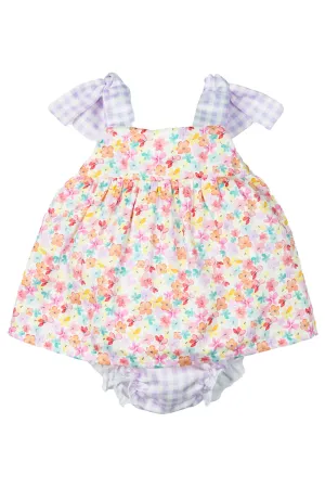 "Cindy" Lilac, Lemon & Coral Floral Dress & Bloomers