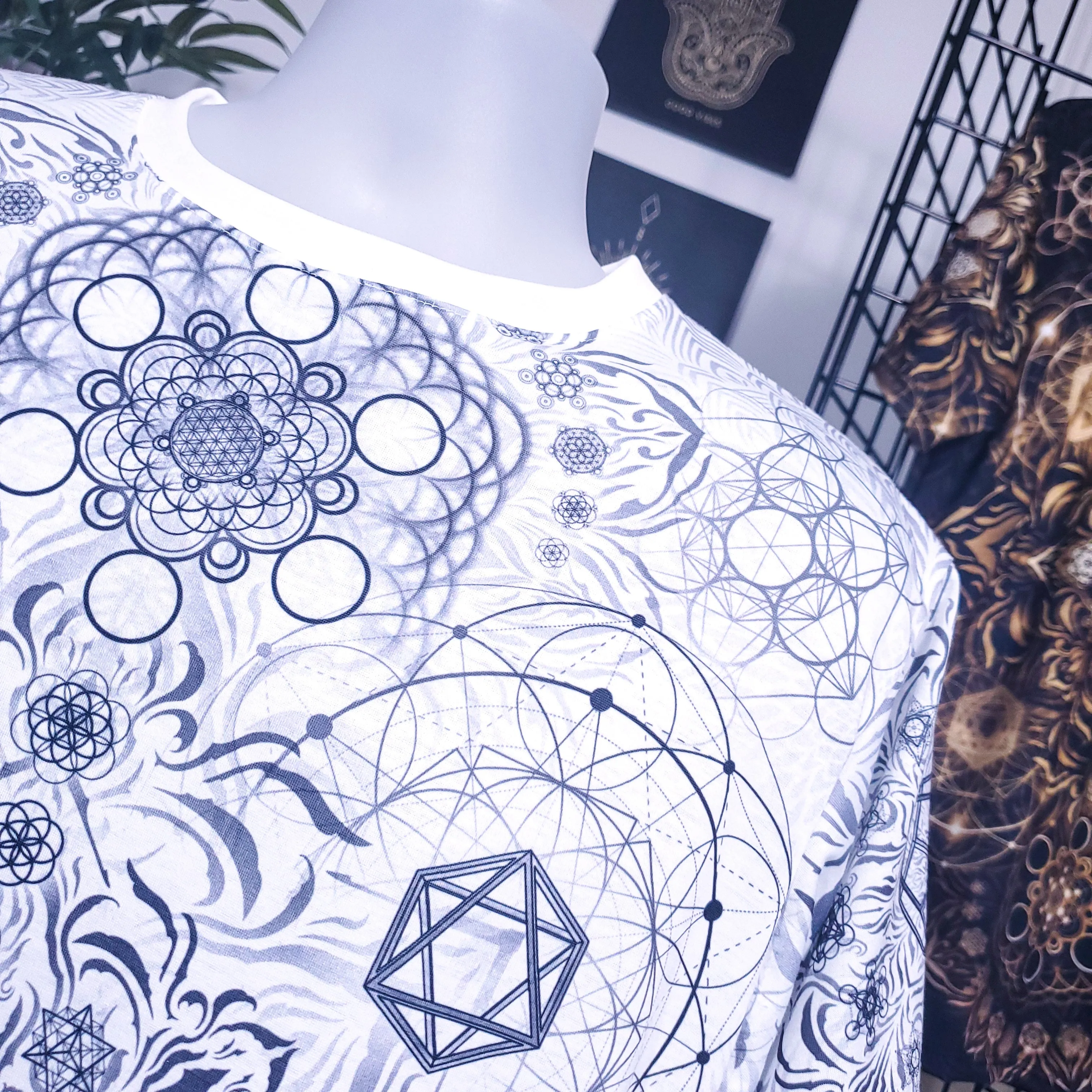 "Elements Sacred Geometry" V2 White AOP Crew - Yantrat Design