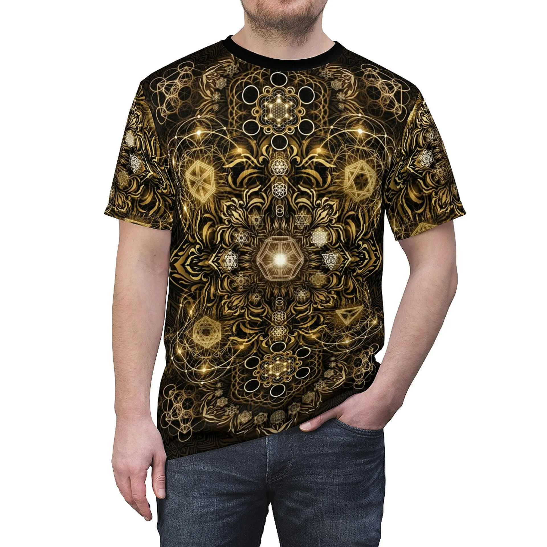 "Elements Sacred Geometry" V4 Gold AOP Crew - Yantrat Design