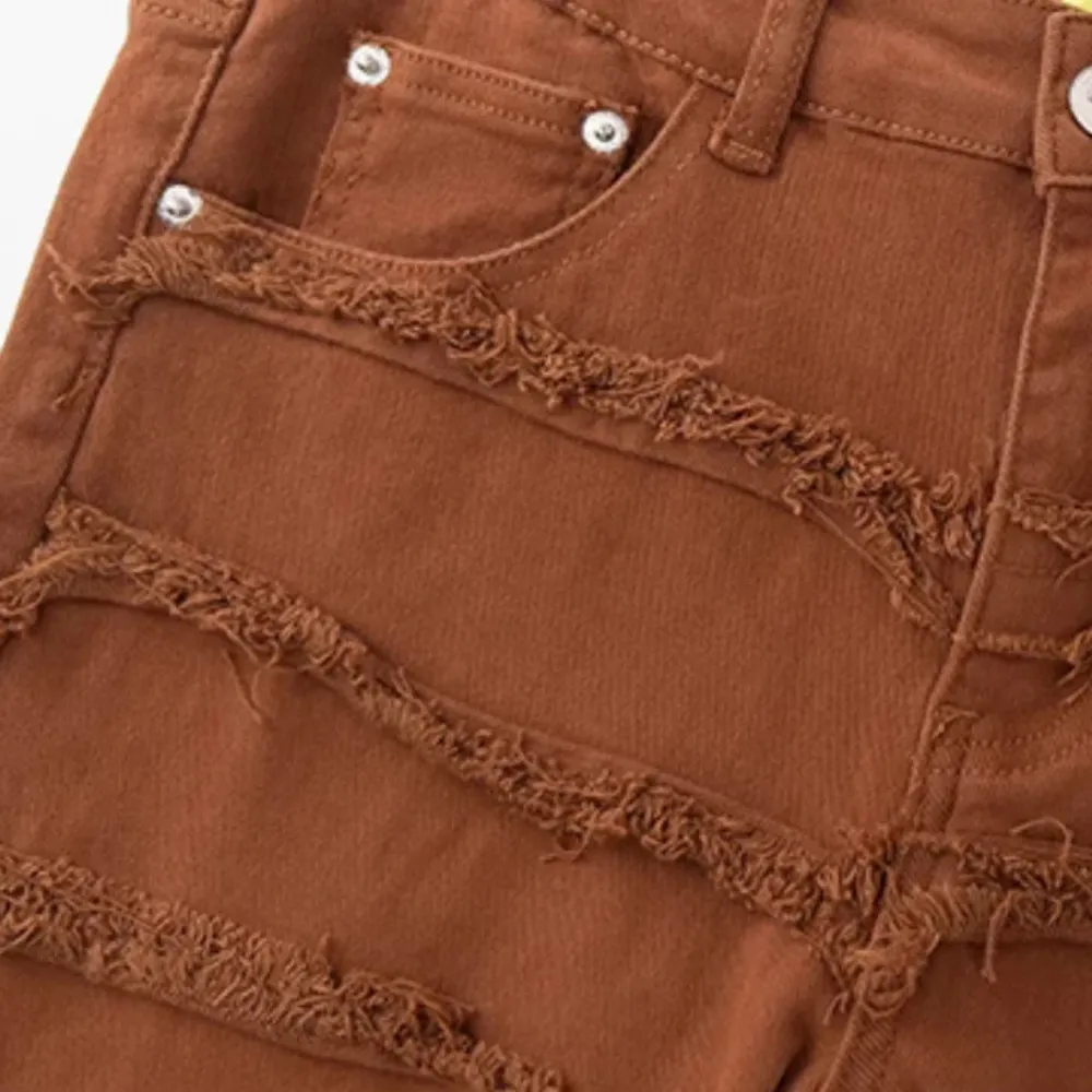 "High Street Solid Color Raw Edge Slim" Jeans