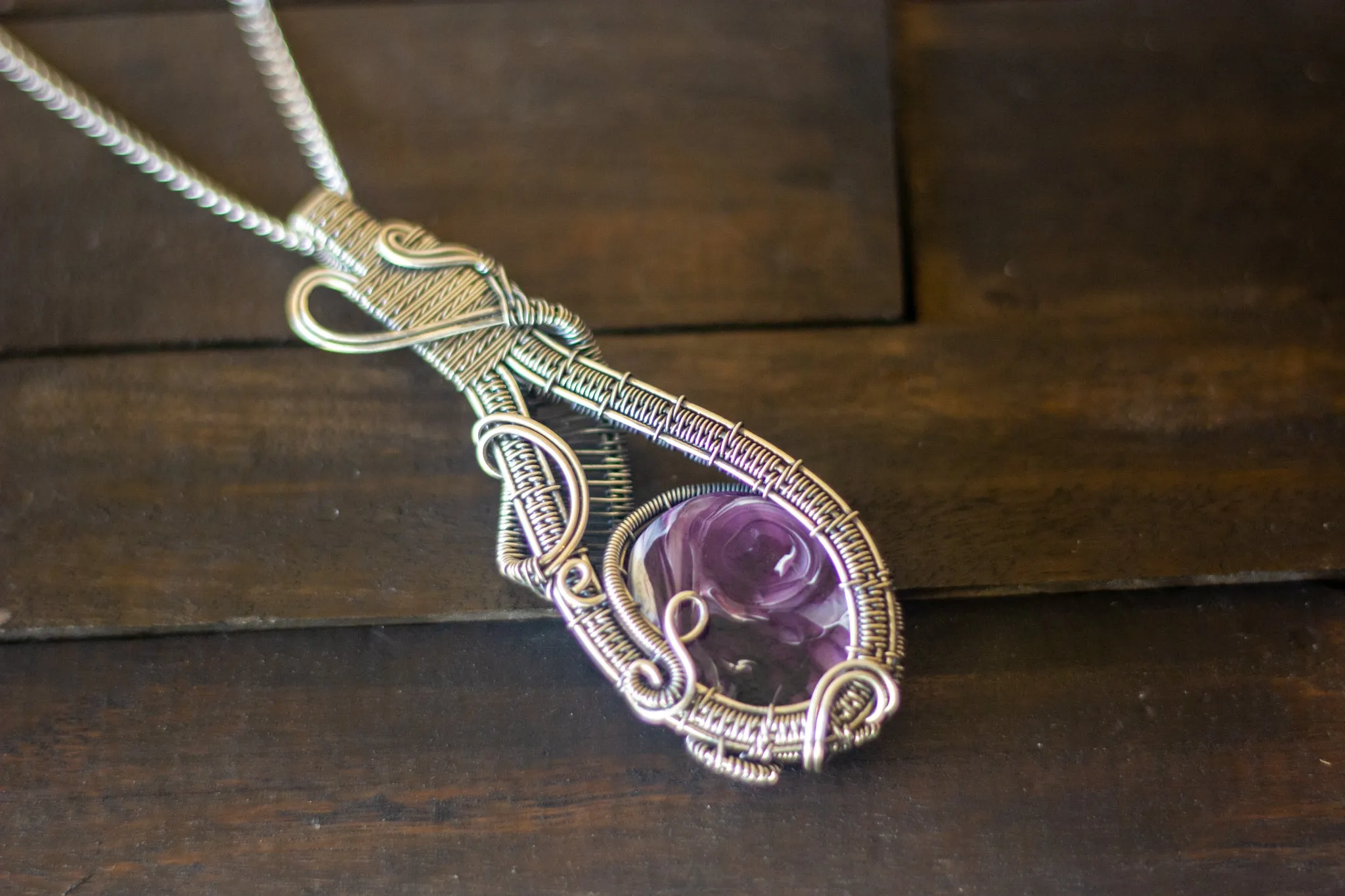 "Purple Swirls" Sterling Silver Double-Sided Necklace