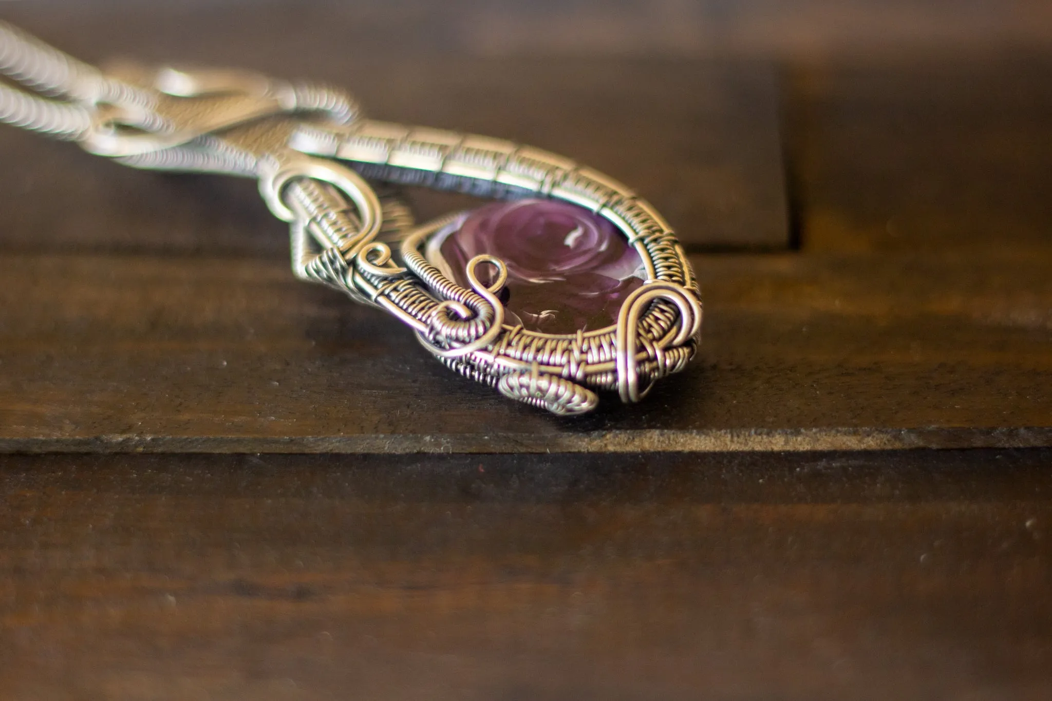 "Purple Swirls" Sterling Silver Double-Sided Necklace