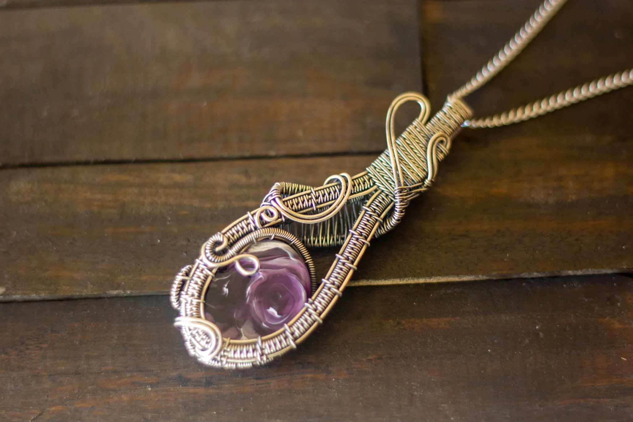 "Purple Swirls" Sterling Silver Double-Sided Necklace