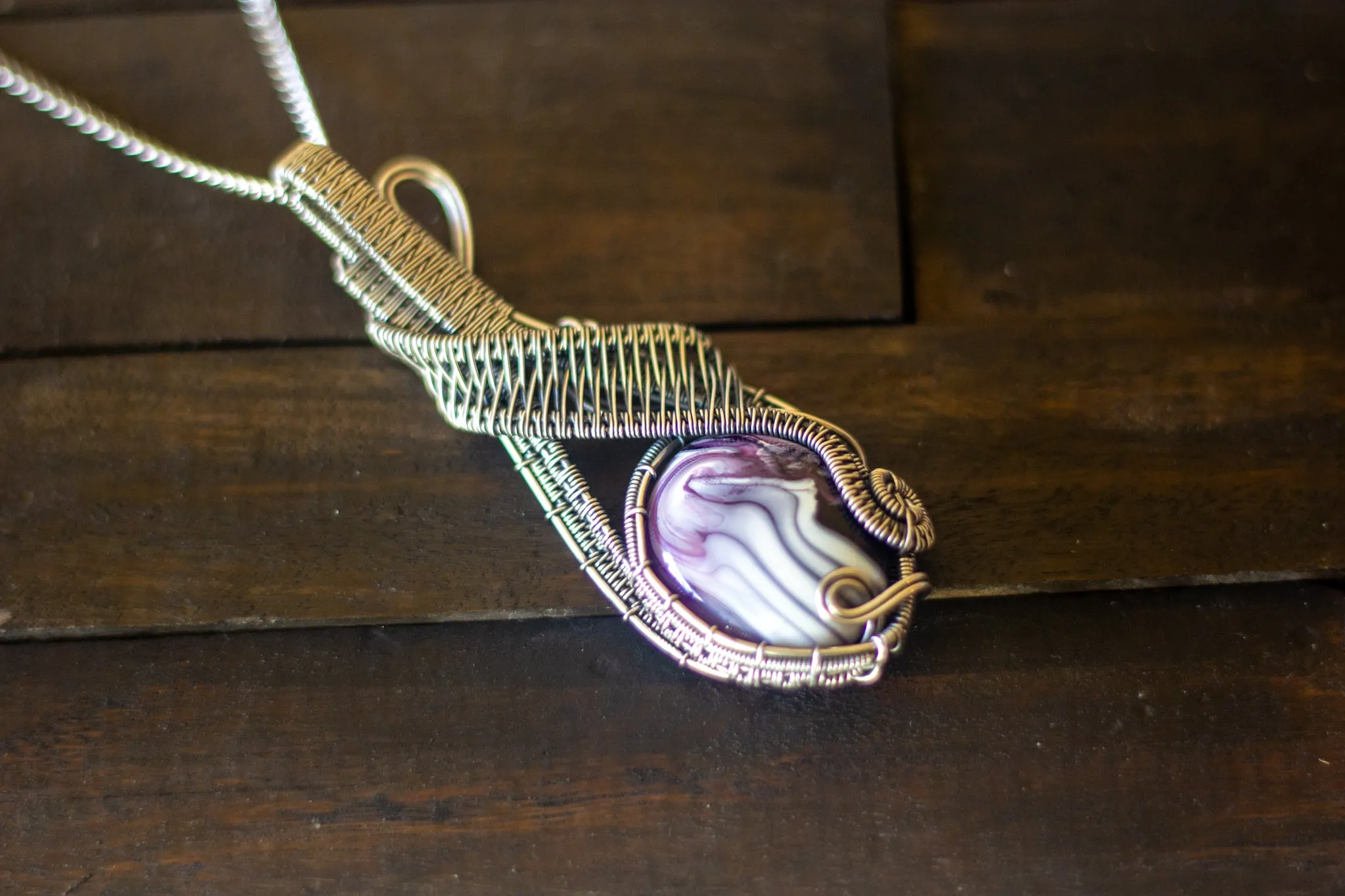 "Purple Swirls" Sterling Silver Double-Sided Necklace