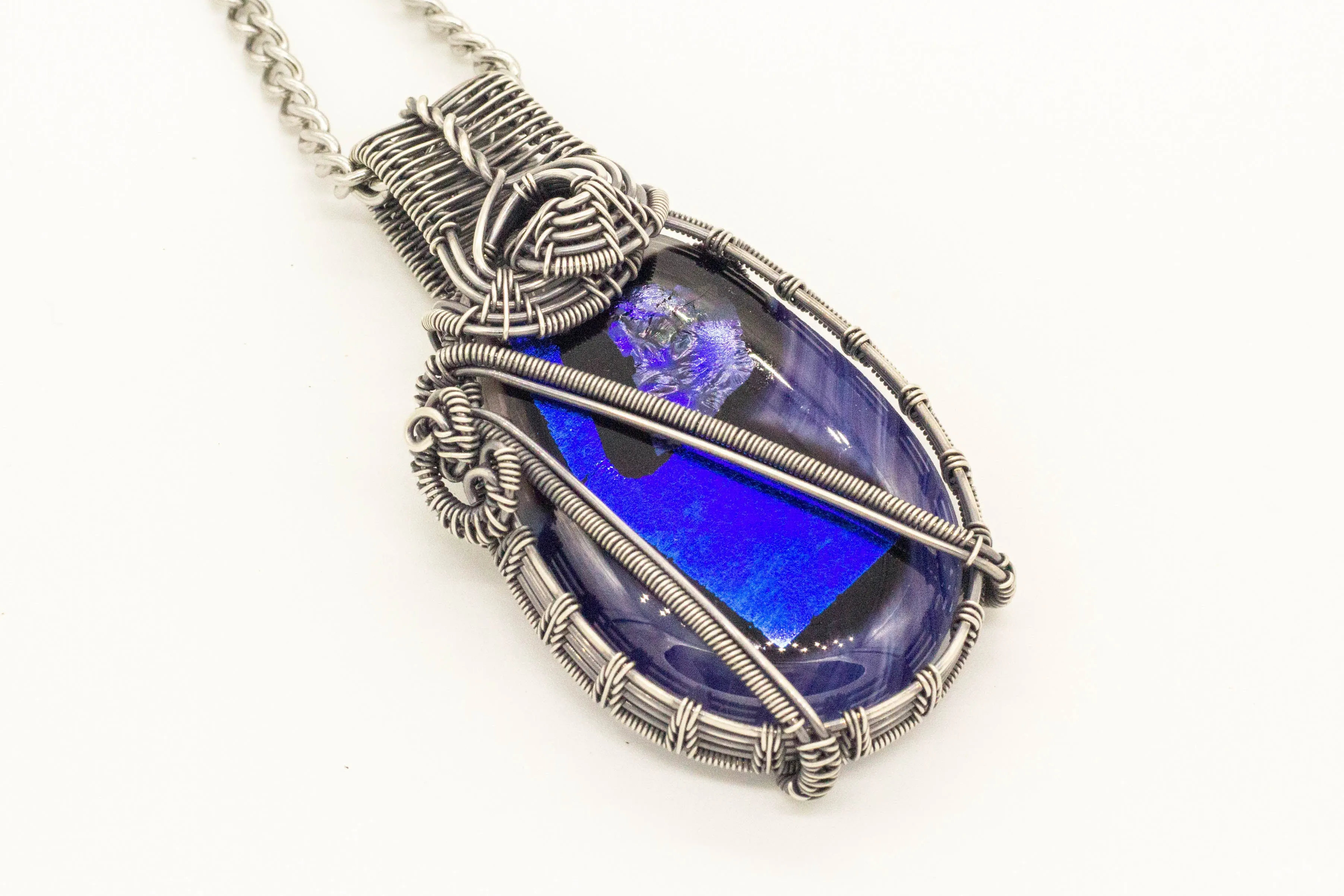 "Shades of Blue" Fused Glass and Sterling Silver Statement Necklace
