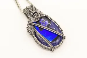 "Shades of Blue" Fused Glass and Sterling Silver Statement Necklace