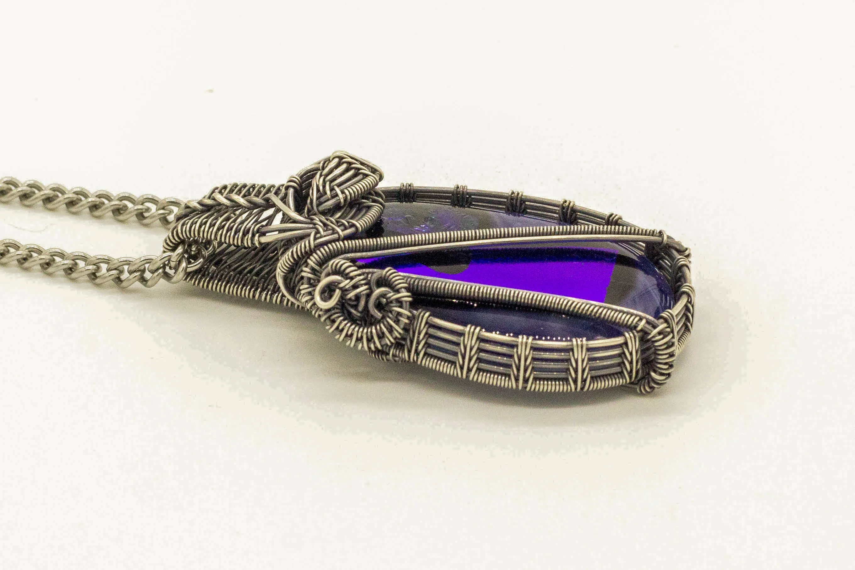 "Shades of Blue" Fused Glass and Sterling Silver Statement Necklace