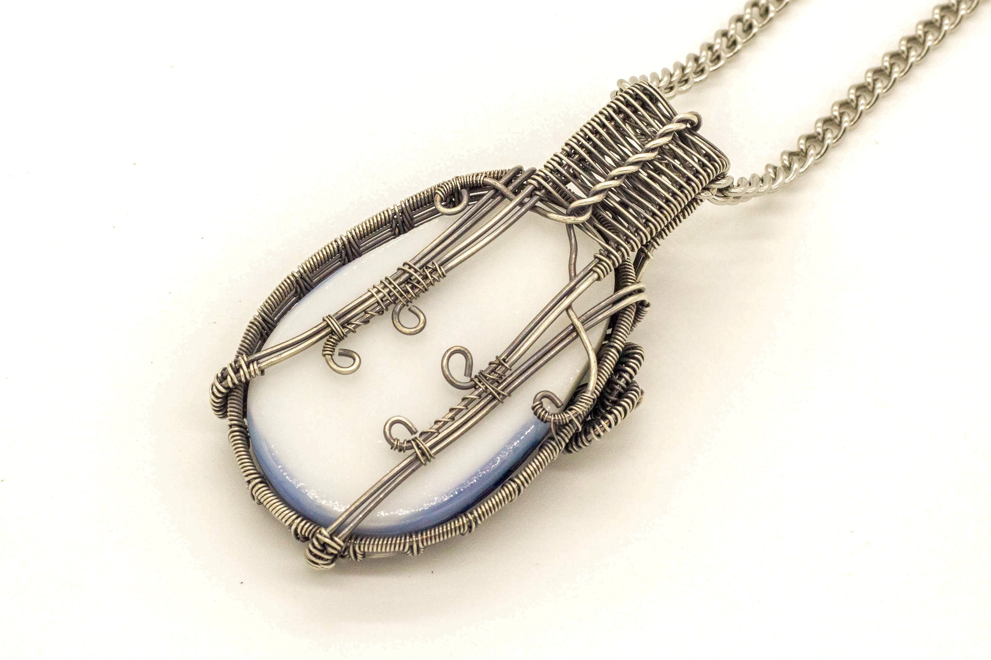 "Shades of Blue" Fused Glass and Sterling Silver Statement Necklace