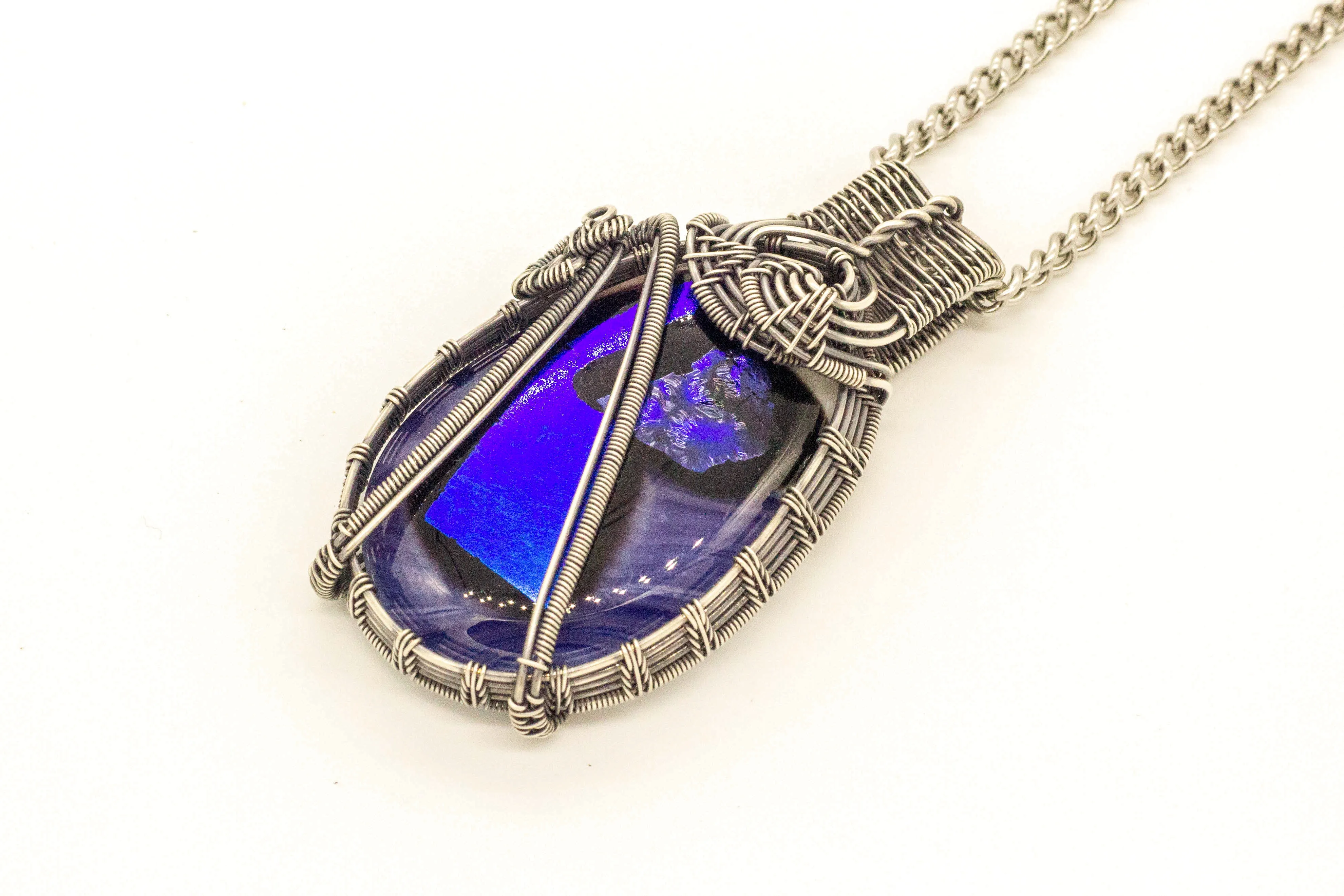 "Shades of Blue" Fused Glass and Sterling Silver Statement Necklace