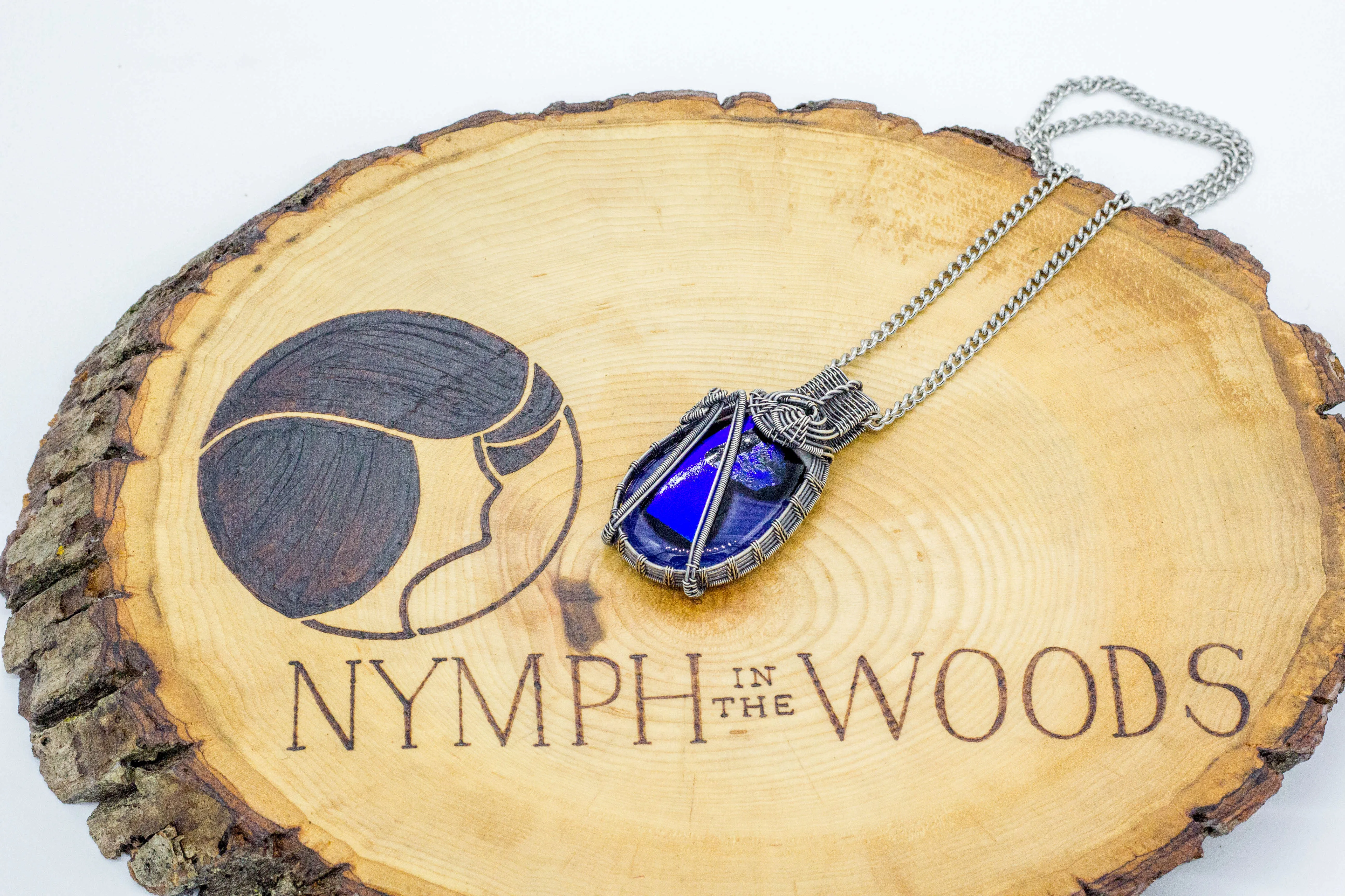 "Shades of Blue" Fused Glass and Sterling Silver Statement Necklace