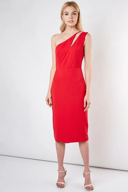 RACHEL RED ONE SHOULDER DRESS