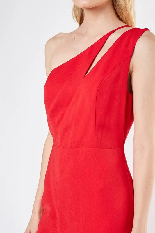 RACHEL RED ONE SHOULDER DRESS