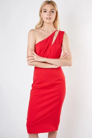 RACHEL RED ONE SHOULDER DRESS