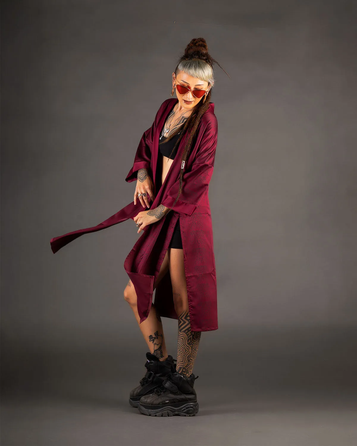 Red Satin Kimono Bio-Print