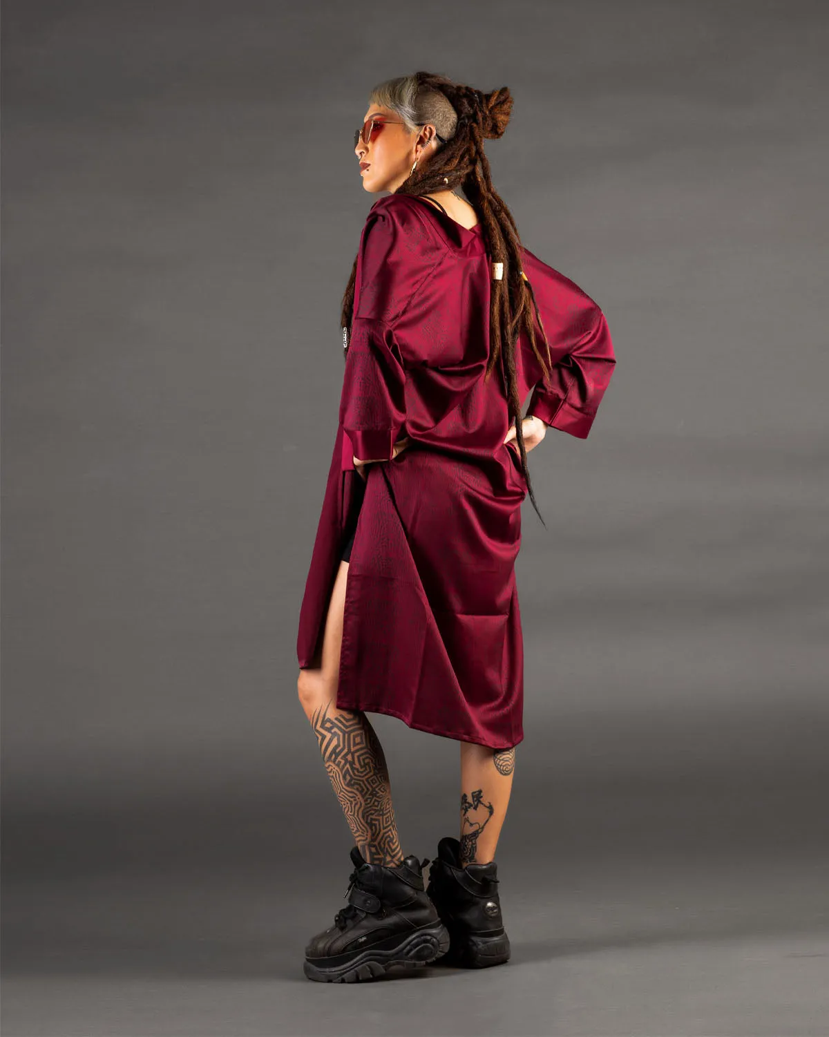 Red Satin Kimono Bio-Print