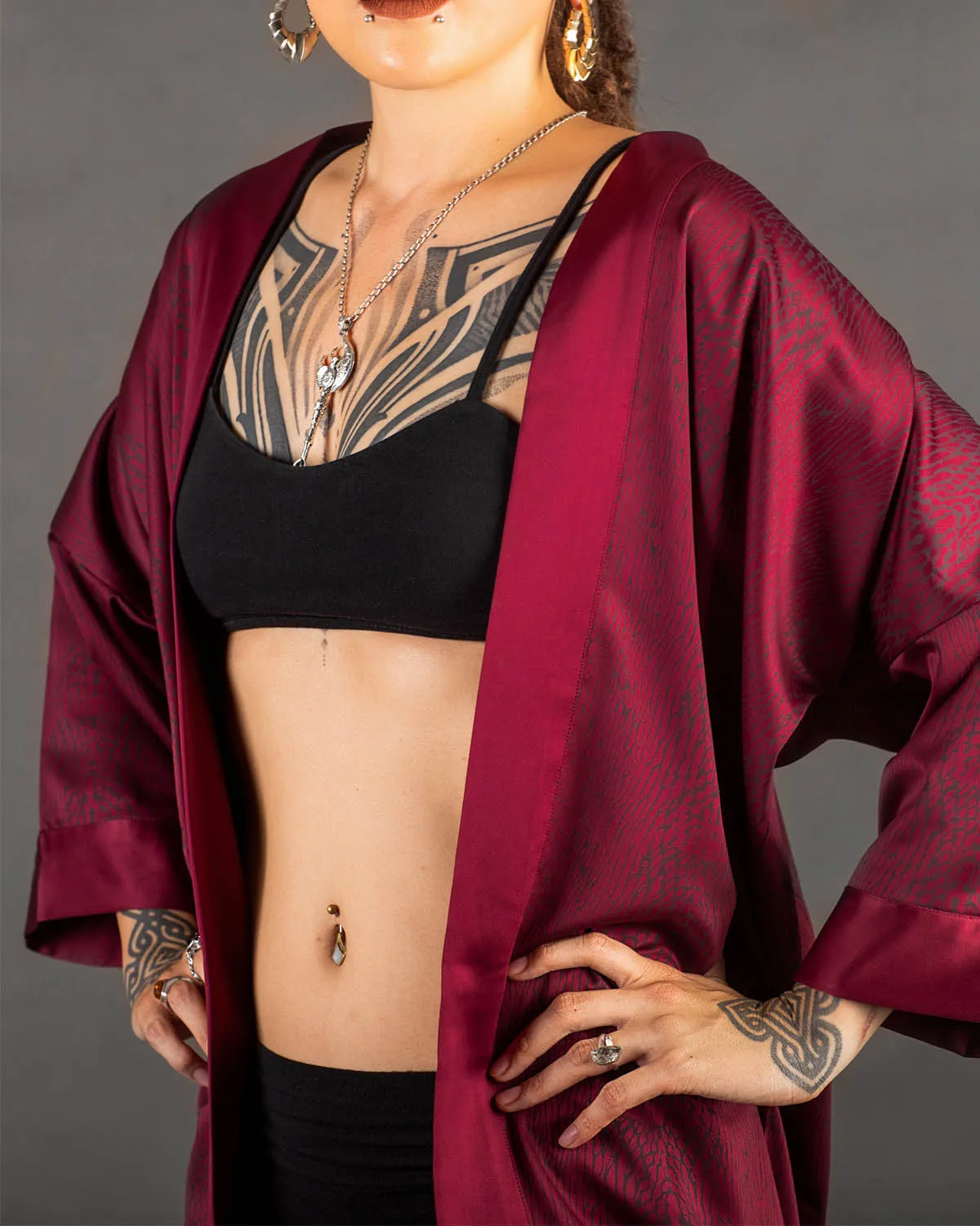 Red Satin Kimono Bio-Print