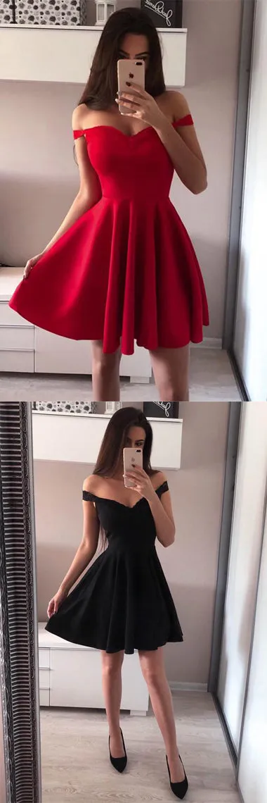 Red Sleeveless Simple A-line Off-shoulder Short Prom Dress, Homecoming Dresses, SH405