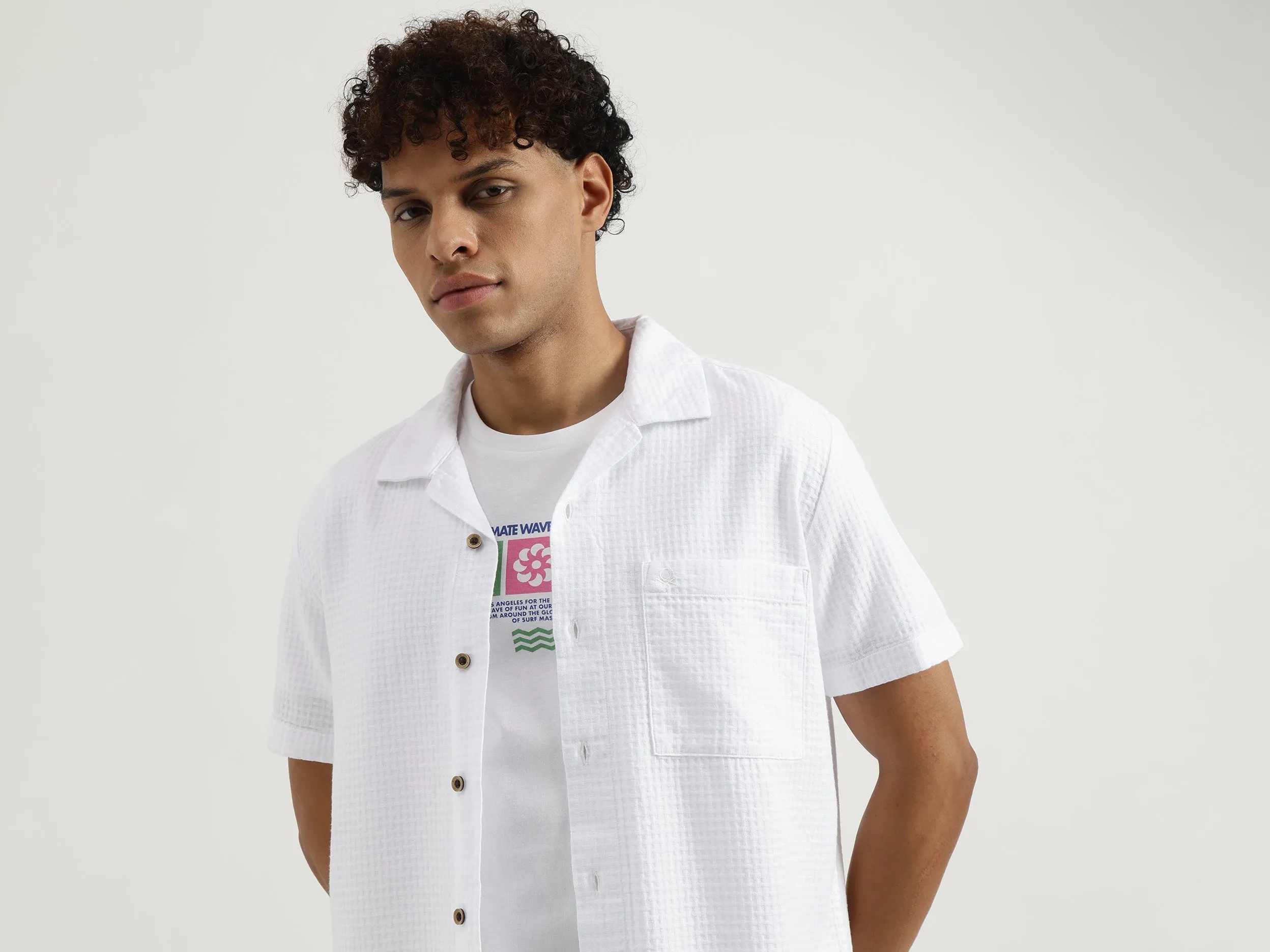 Regular Resort Collar Textured Shirt