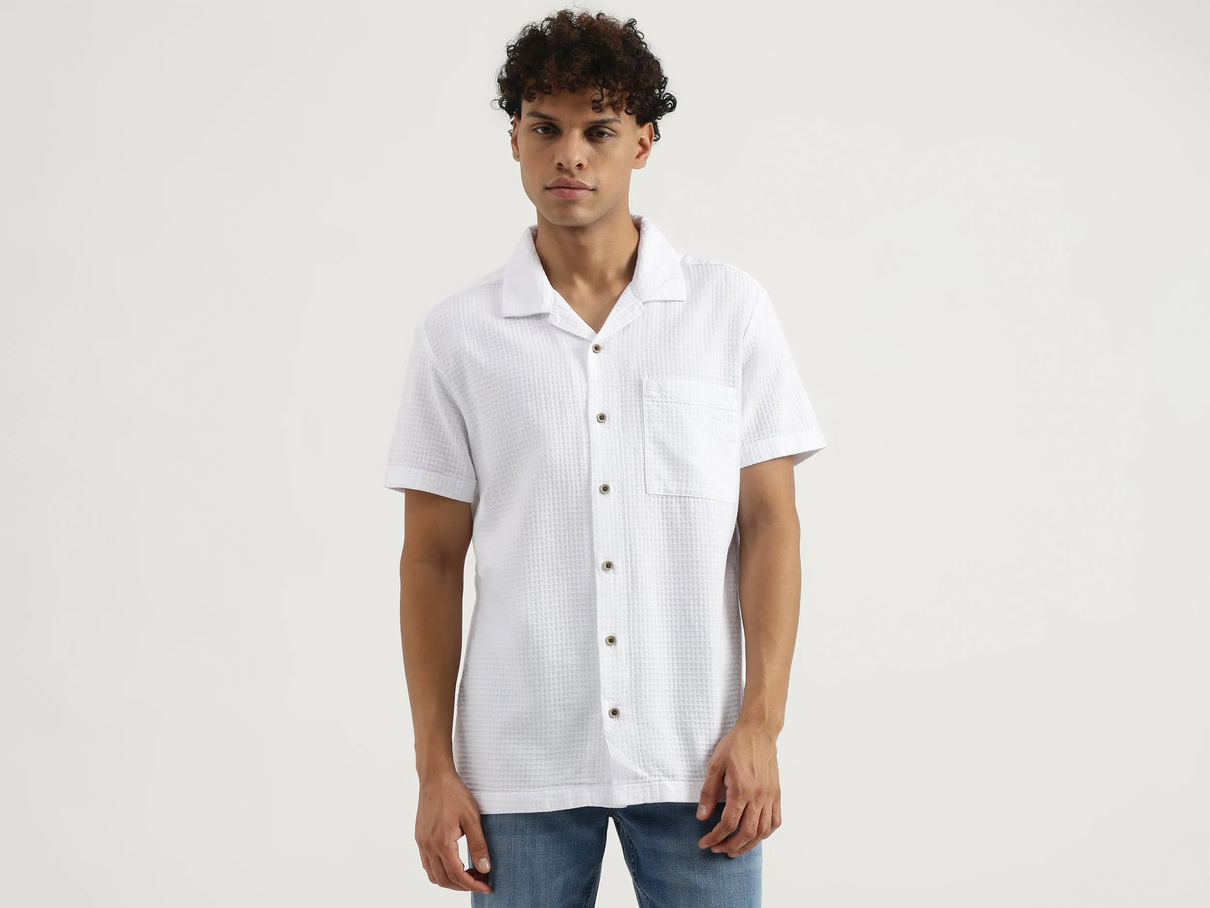 Regular Resort Collar Textured Shirt