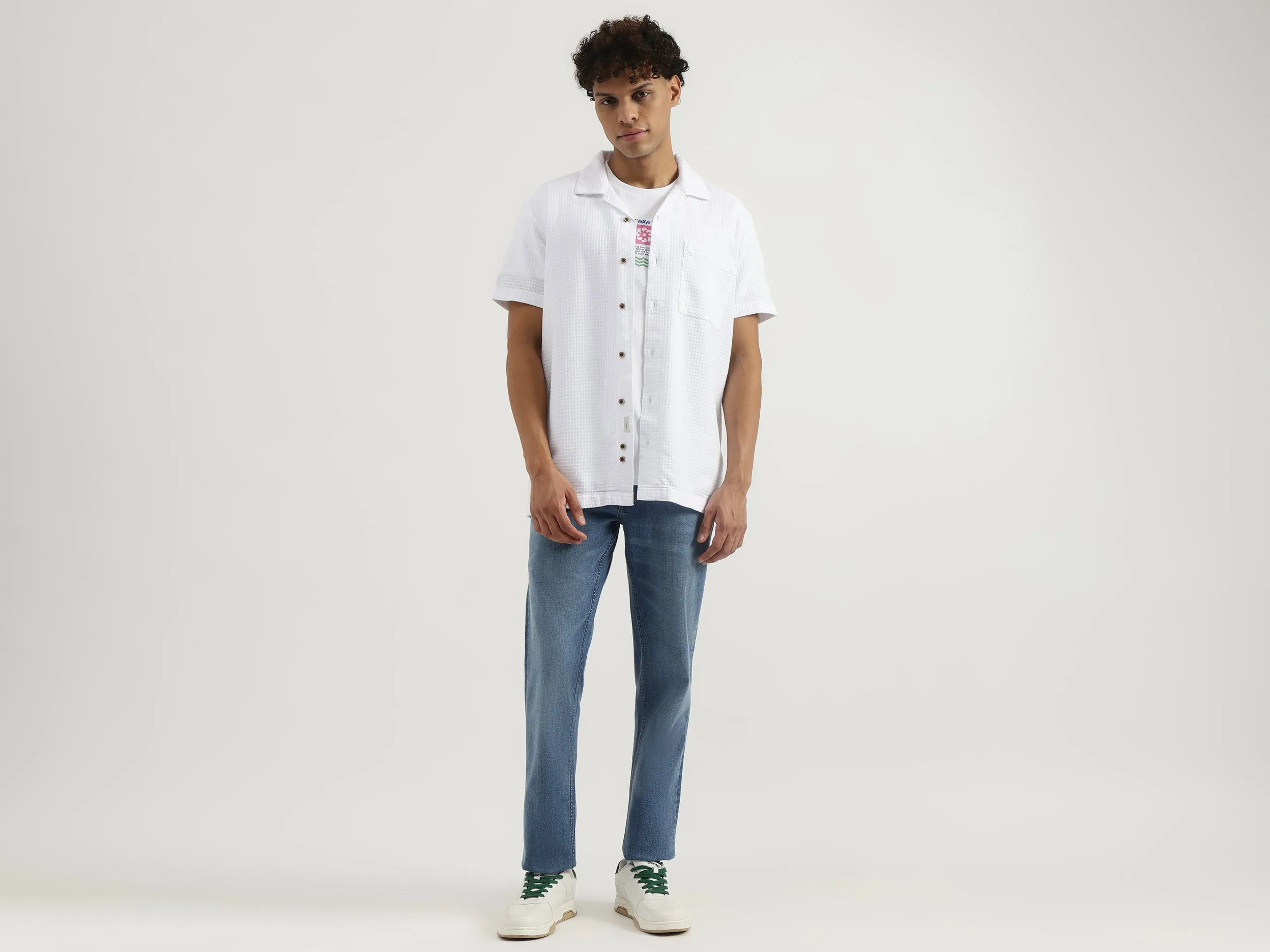 Regular Resort Collar Textured Shirt