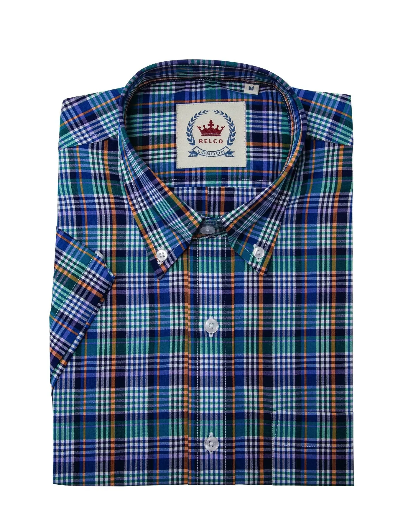 Relco Mens Multi Checked Short Sleeved Button Down Shirts