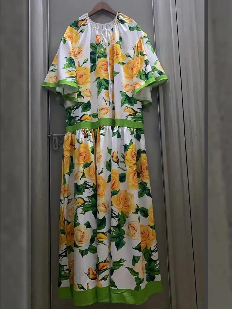 Retro 2024 Printed V-neck Loose Dress