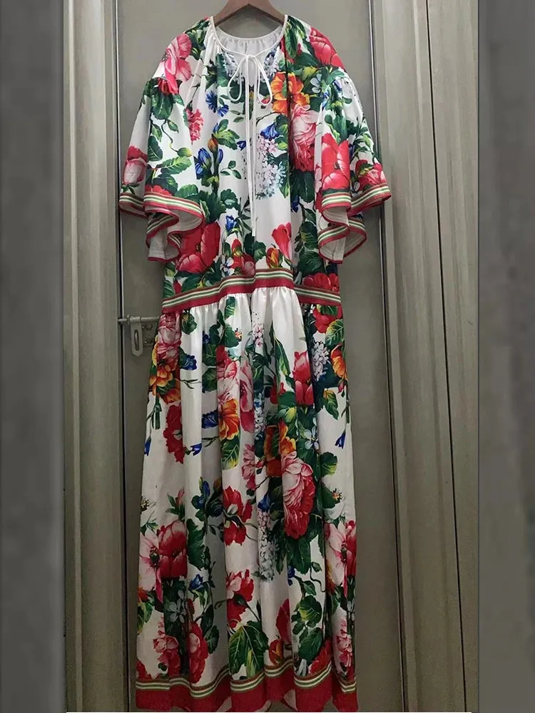 Retro 2024 Printed V-neck Loose Dress