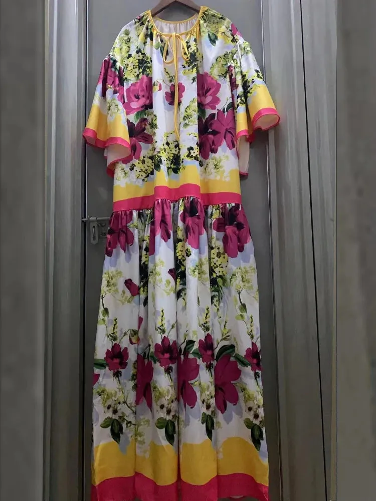 Retro 2024 Printed V-neck Loose Dress
