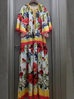 Retro 2024 Printed V-neck Loose Dress