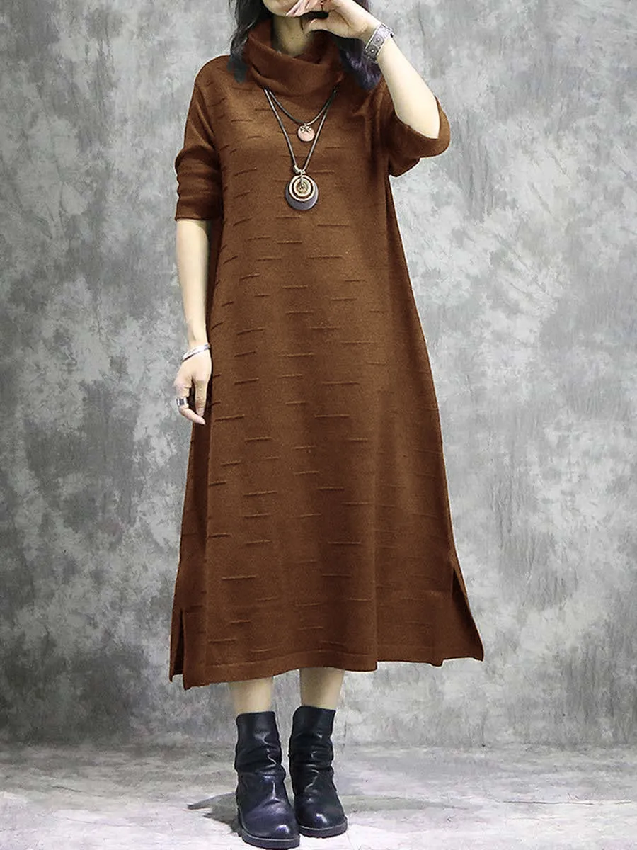 Retro High-Neck Casual Women'S Sweater Dress