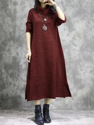 Retro High-Neck Casual Women'S Sweater Dress