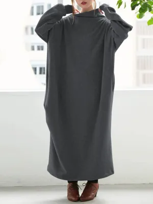 Retro Lazy Loose Solid Color High Collar Women'S Knitted Dress