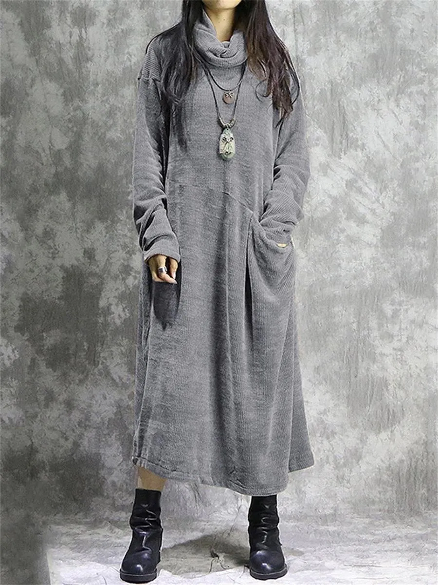 Retro Loose Pleated High Neck Women'S Knitted Long Skirt